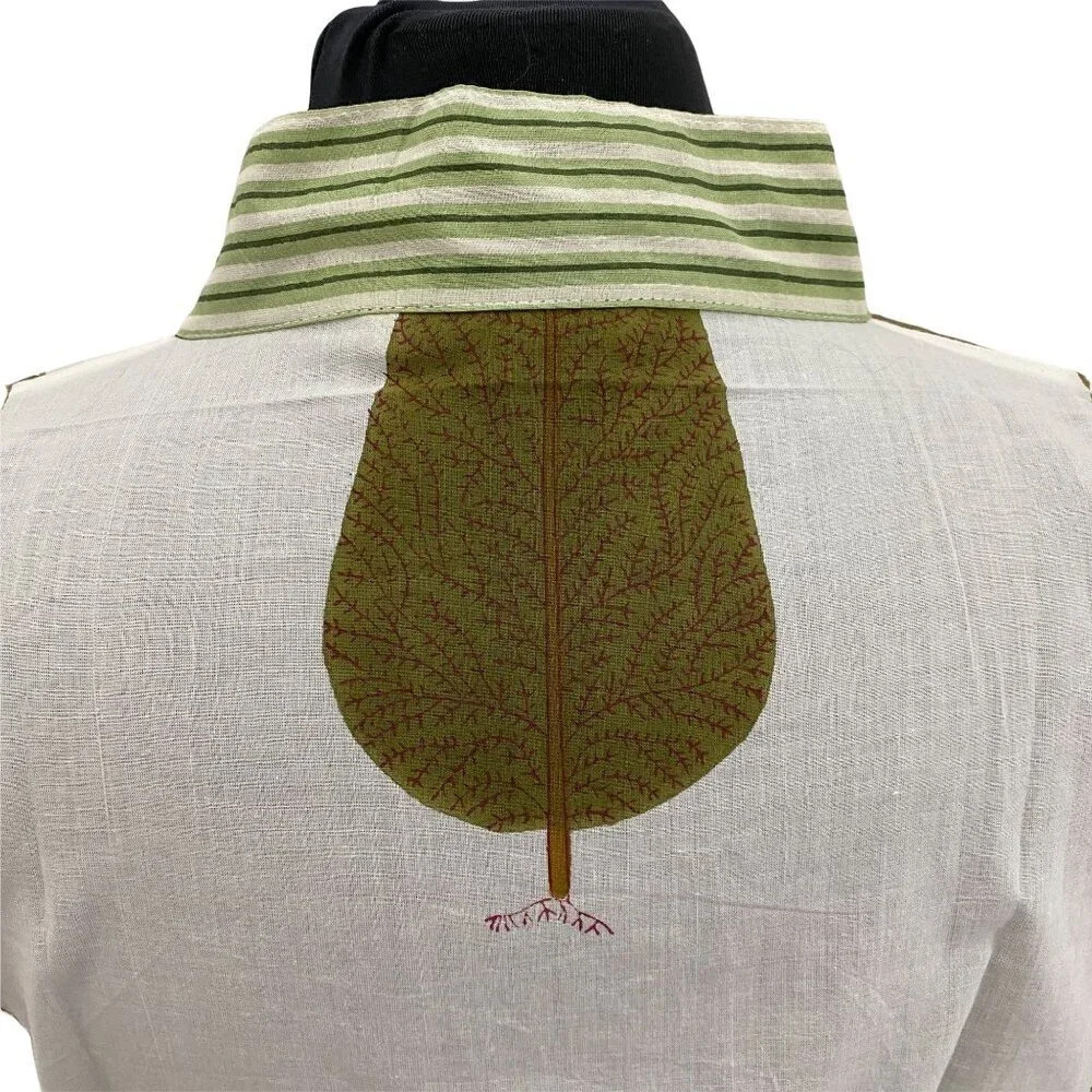 Cotton Block Printed Robe Green Cypress Tree Print - Picture 4 of 7